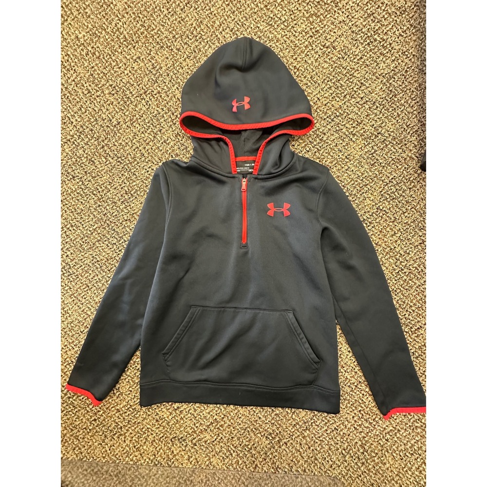 Under Armour Boys Black Red Quarter Zip Hoodie ColdGear Sweatshirt YMD Medium